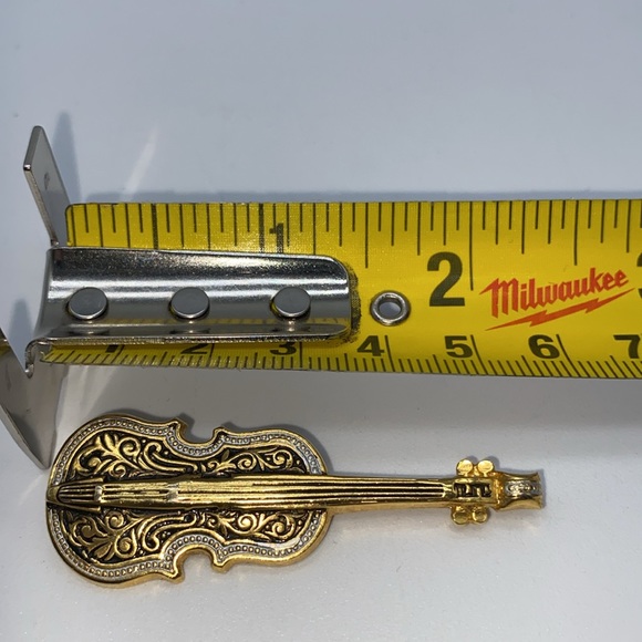 Spanish Damascene Gold and Black Violin Musical Figural Instrument Brooch Pin - Picture 5 of 5